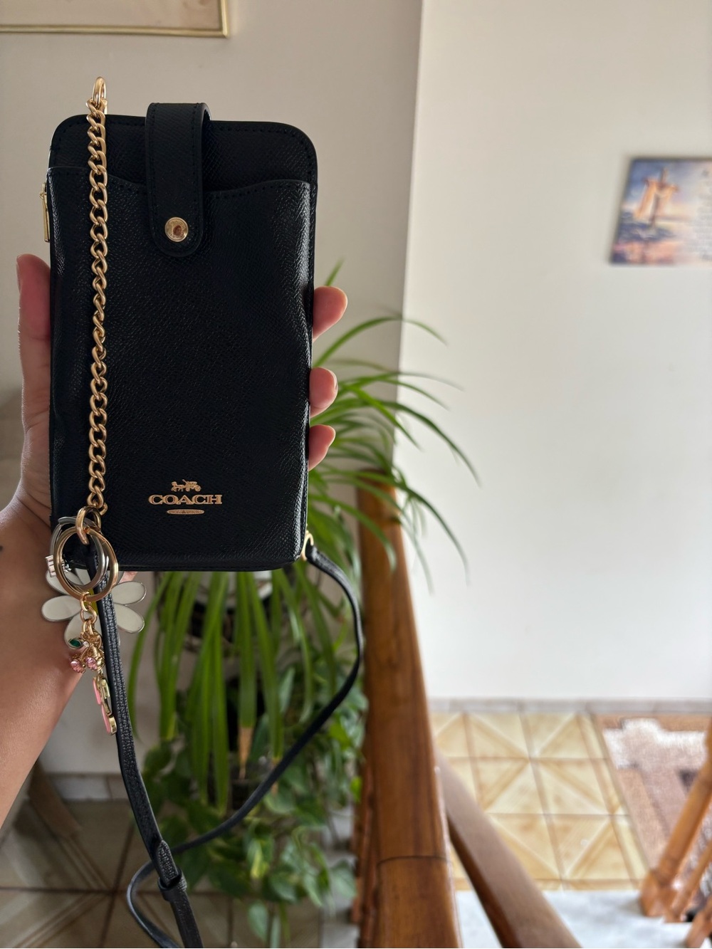 Authentic COACH Black Crossbody Phone Wallet with Gold Hardware